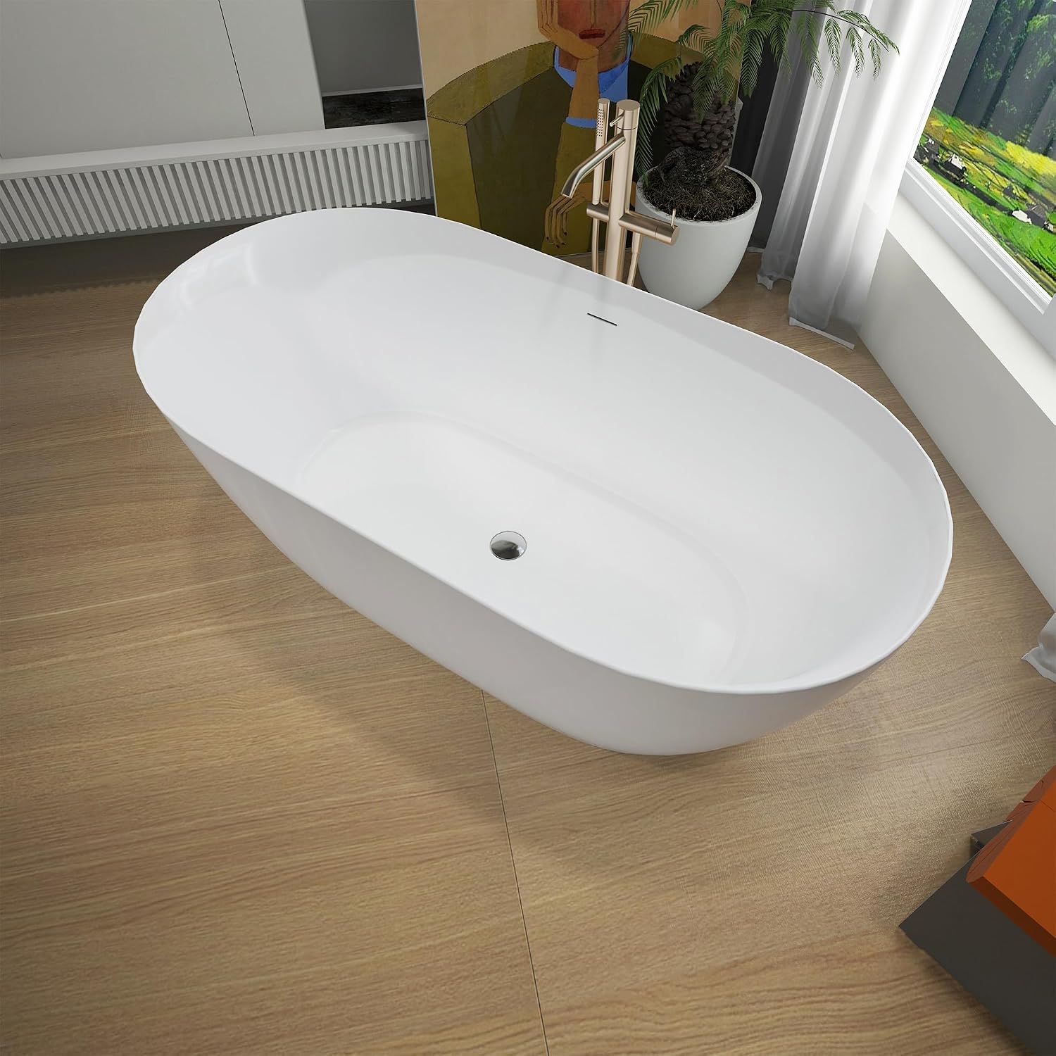 Acrylic Freestanding Contemporary Soaking Tub A25-51 Series 51' Bathtub White Modern Stand Alone Tub with Overflow and Pop-up Drain
