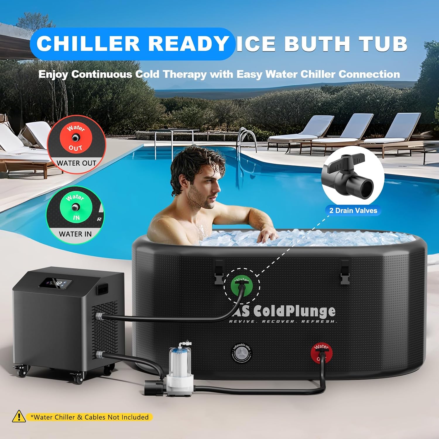 AS ColdPlunge XXL 216 Gallon Ice Bath Tub for Cold Plunge, Inflatable PVC Cold Plunge Tub with Insulated Lid, Chiller-Compatible Full-Body Cold Therapy Tub for Indoor & Outdoor Use