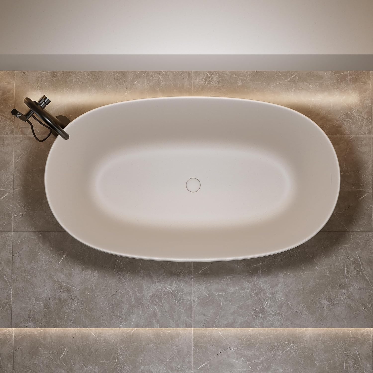 KEIKI 51'' Freestanding Bathtub, Resin Stone Soaking Bathtub, Solid Surface Modern Tubs with Overflow and Pop-up Drain, Beige
