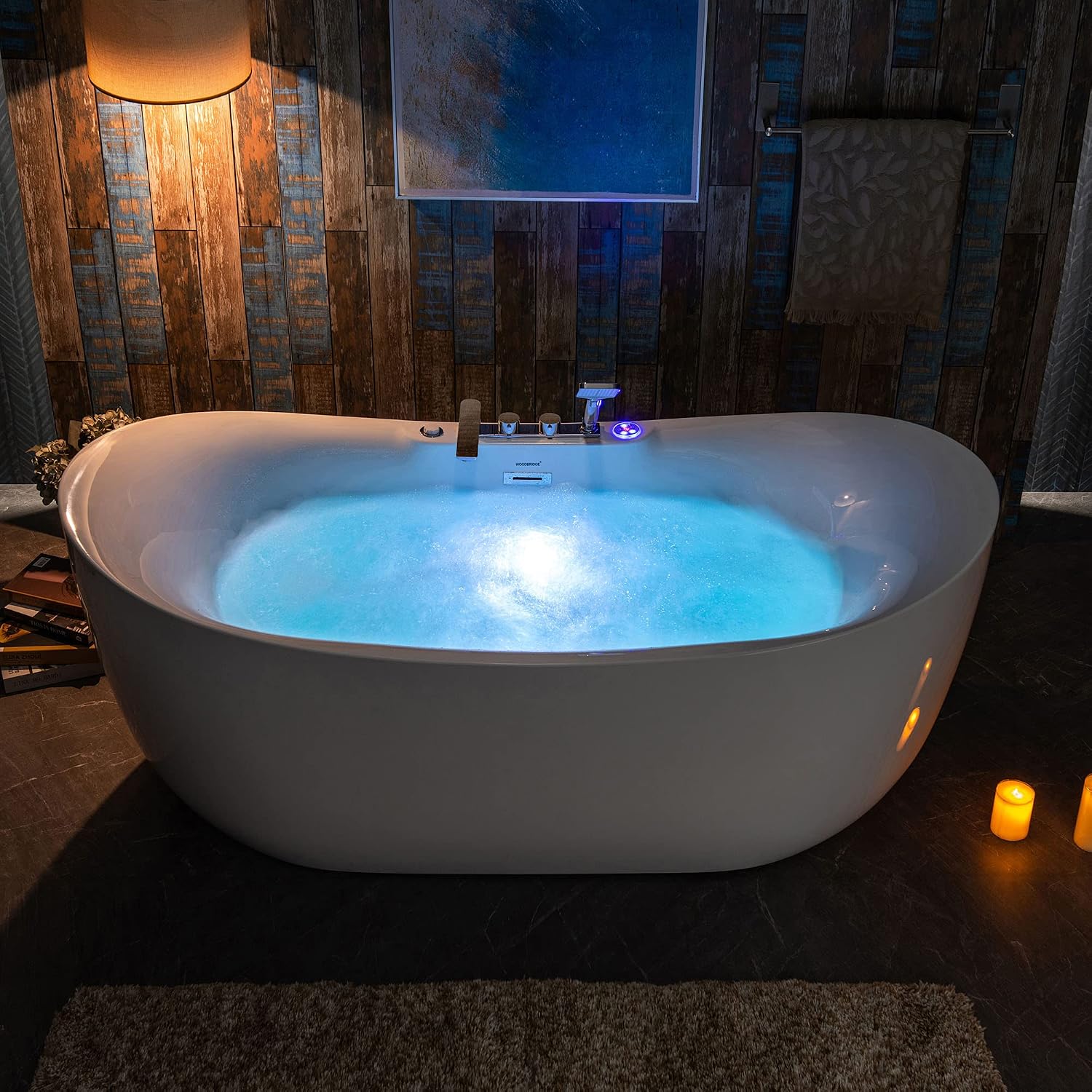 WOODBRIDGE 72' x 35-3/8' Whirlpool Water Jetted and Air Bubble Freestanding Heated Soaking Combination Bathtub wirh LED control panel and Faucet,BJ-400+F0041