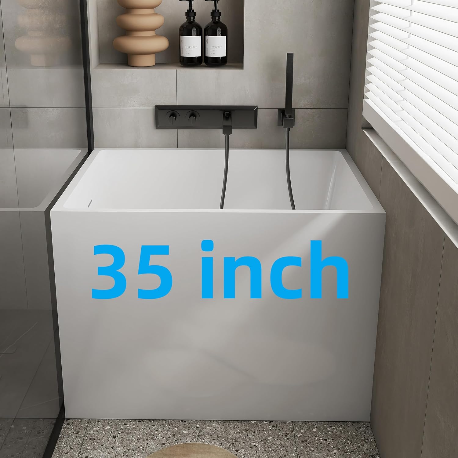 35' Acrylic Freestanding Bathtubs, Stand Alone Tub, Japanese Soaking Tub for Bathroom, Integrated Overflow and Drain, cUPC Certified, Gloss White
