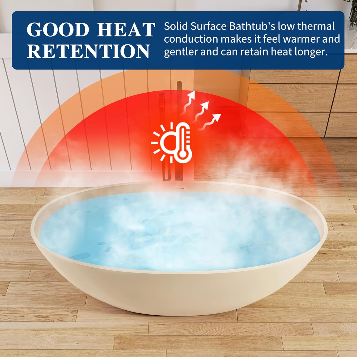 Stone Resin Freestanding Bathtub 65', Elegant Oval Shape Soaking Tub, Solid Surface Stand Alone Bathtub with Drain & Integrated Slotted Overflow AMFS303-1650 milky coffee