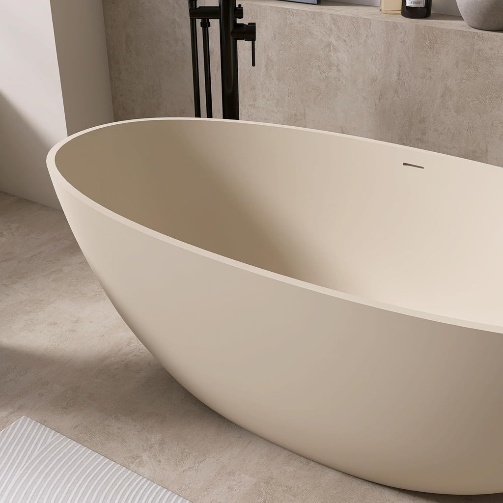 65' Freestanding Bathtub Tubs Resin Stone, Solid Surface Free Standing Tub, Oval Sorker Tub Bathtubs with Overflow and Pop up Drain, Latte Color303-165