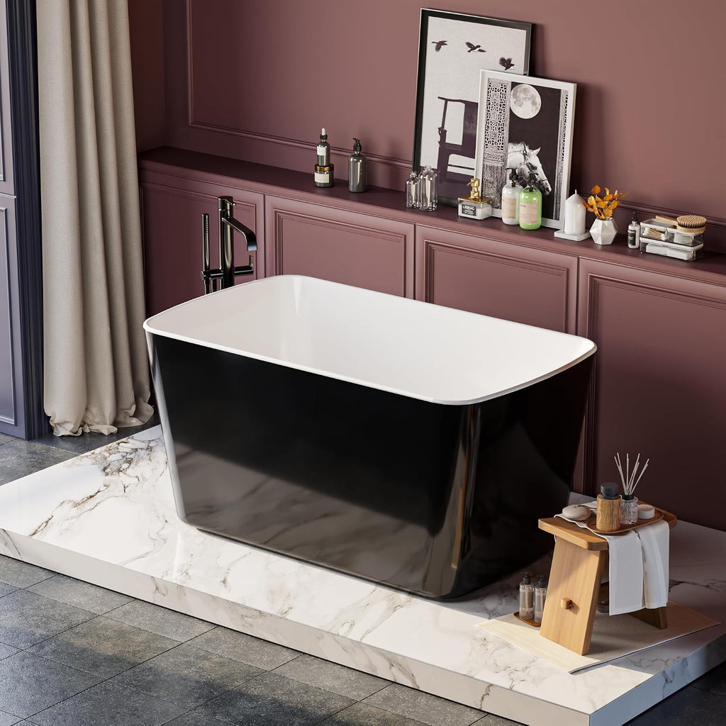 Abruzzo 49'Acrylic Free Standing Tub,Janpanese Soaking Tub with Seat Desgin,Modern Soaking Bathtub with cUPC Certified(Glossy Black)