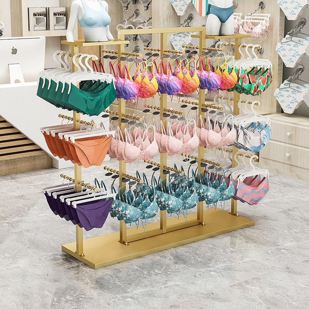 Double-Sided Underwear Display Stands, Wrought Iron Floor-Standing Display Stand, Garment Racks with Top Storage Shelf and Hanging Bar, Panties and Shorts Nakajima Display Shelf