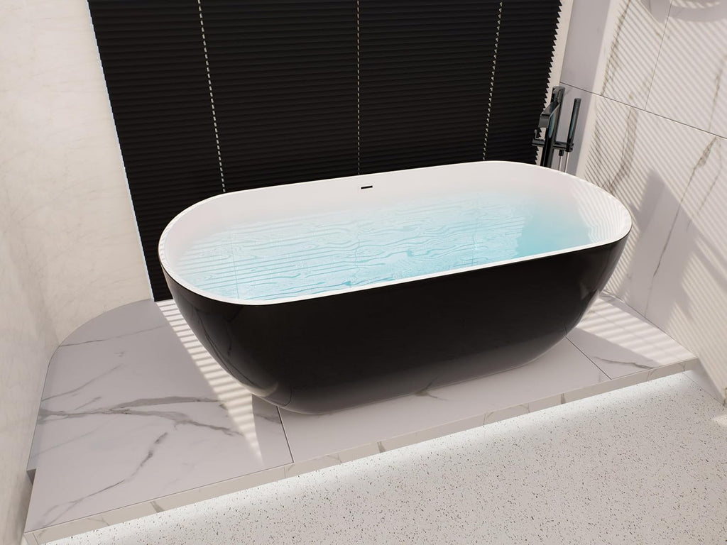 BuildMyplace 67' Acrylic Freestanding Bathtub, Contemporary Soaking Tub With Overflow and Pop Up Drain In Chrome, Stand Alone Soaking BathTub, Glossy Black Bathroom Tub for Adults, cUPC Certified