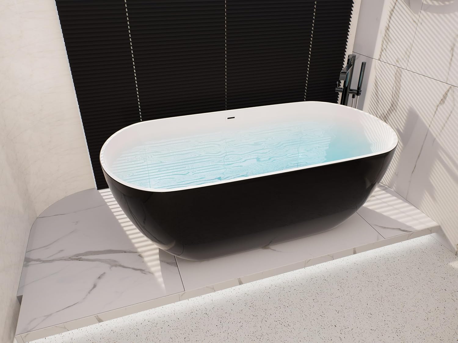 BuildMyplace 67' Acrylic Freestanding Bathtub, Contemporary Soaking Tub With Overflow and Pop Up Drain In Chrome, Stand Alone Soaking BathTub, Glossy Black Bathroom Tub for Adults, cUPC Certified