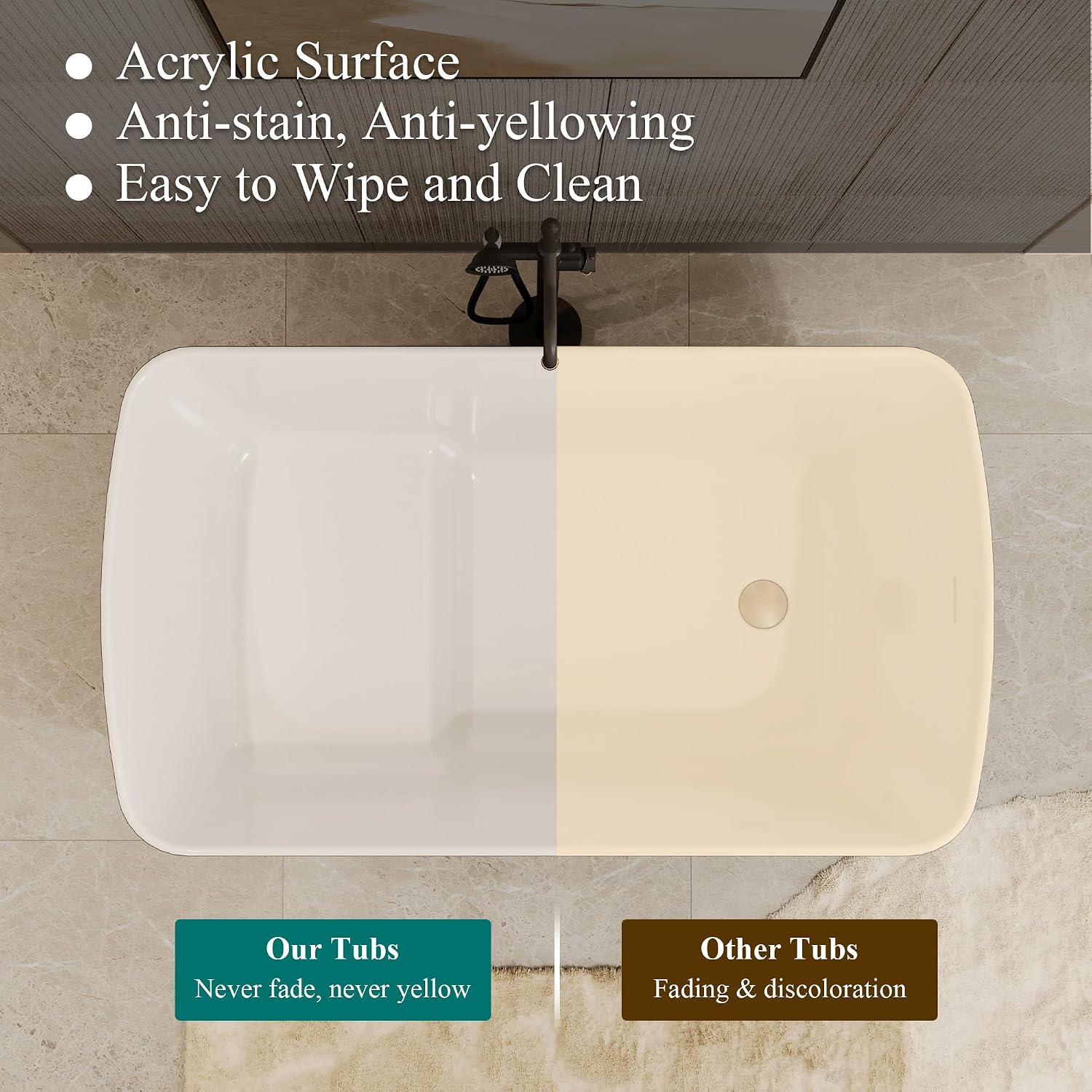 Casainc 49' Acrylic Freestanding Bathtubs, Square Shaped Japanese Soaking Tub with Seat Design, Chrome Drain & Overflow, cUPC Certified (Black)