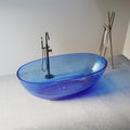 Stone Resin Freestanding Bathtub 61', Elegant Oval Shape Soaking Tub, Solid Surface Stand Alone Bathtub with Drain & Integrated Slotted Overflow Transparent Blue AMFS303-1550-TPBLUE