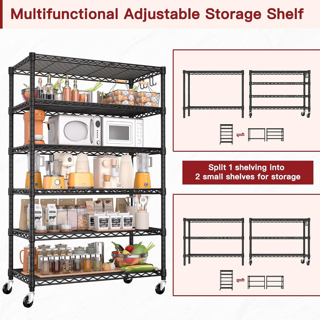 PrimeZone 6 Tier Wire Shelving with Wheels 79''H 1500lbs Storage Shelves NSF Certified Heavy Duty Steel Metal Shelf Adjustable Rolling Rack Kitchen Garage Closet Pantry Laundry 79''HX36''WX16''D 3Pcs