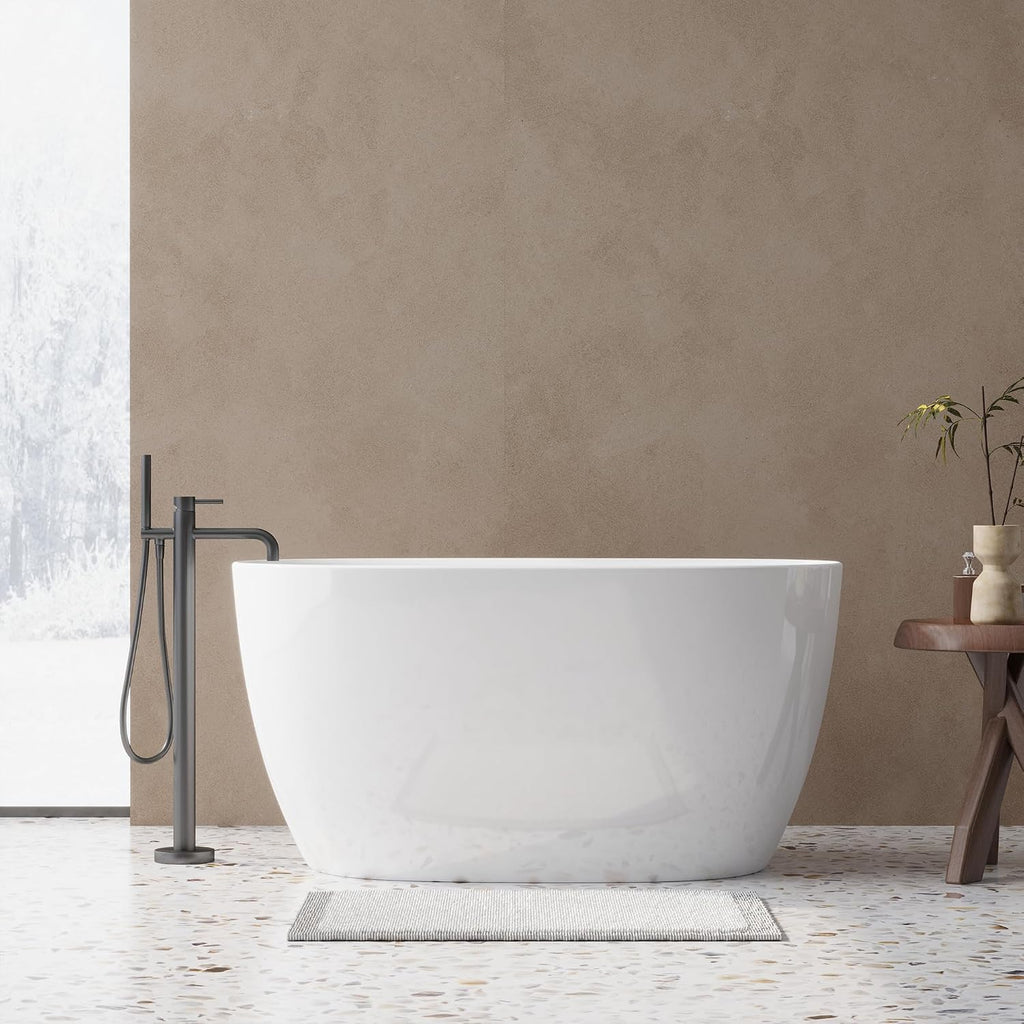 47' Acrylic Freestanding Bathtubs, Oval Shaped Soaking Tub, Stand Alone Tubs with Pop-UP Chrome Drain for Small Bathroom, Slotted Overflow, cUPC Certified -Gloss White
