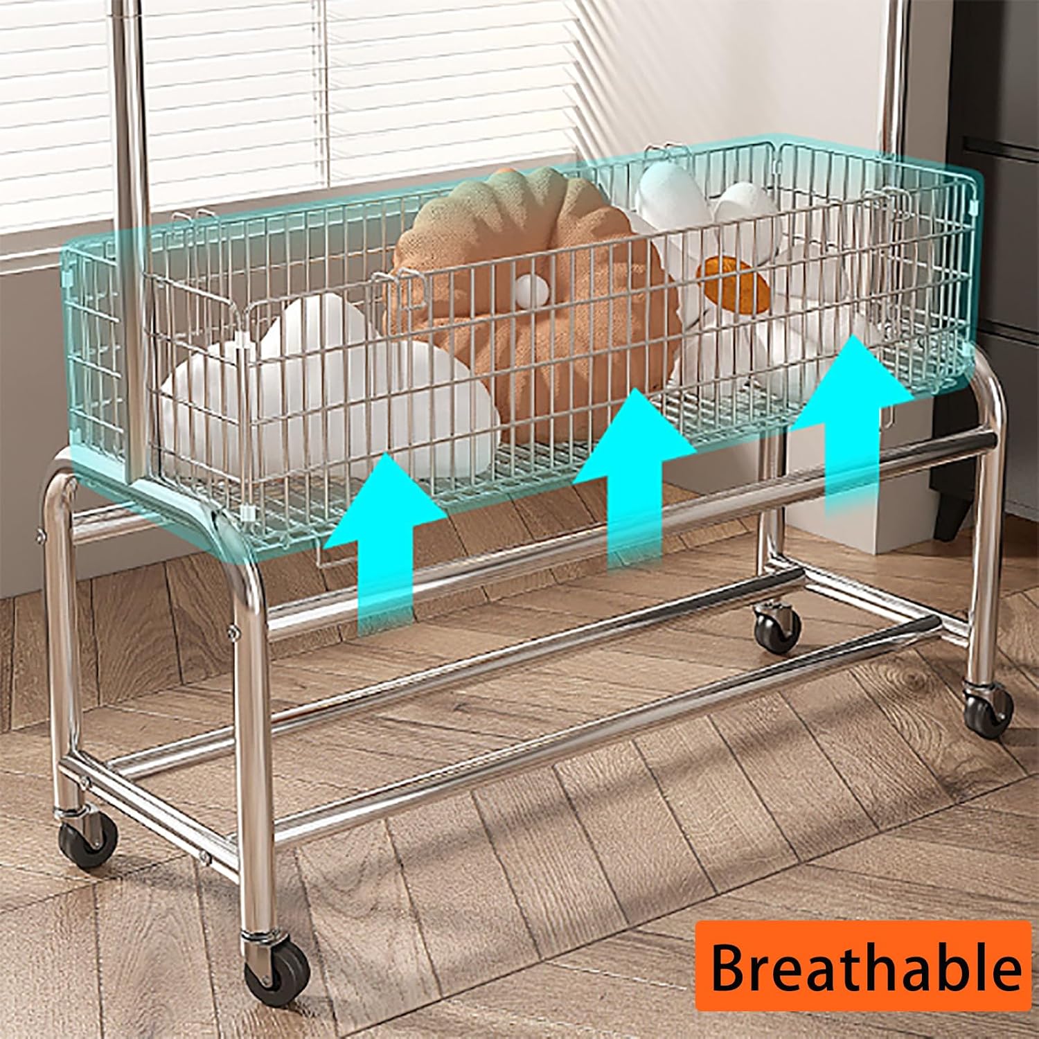 Clothing Racks for Hanging Clothes, Standing Coat Rack with Wheels Shelves, Heavy Duty Metal Rolling Garment Rack, for Bedroom Laundry Living Room, Easy to Assemble