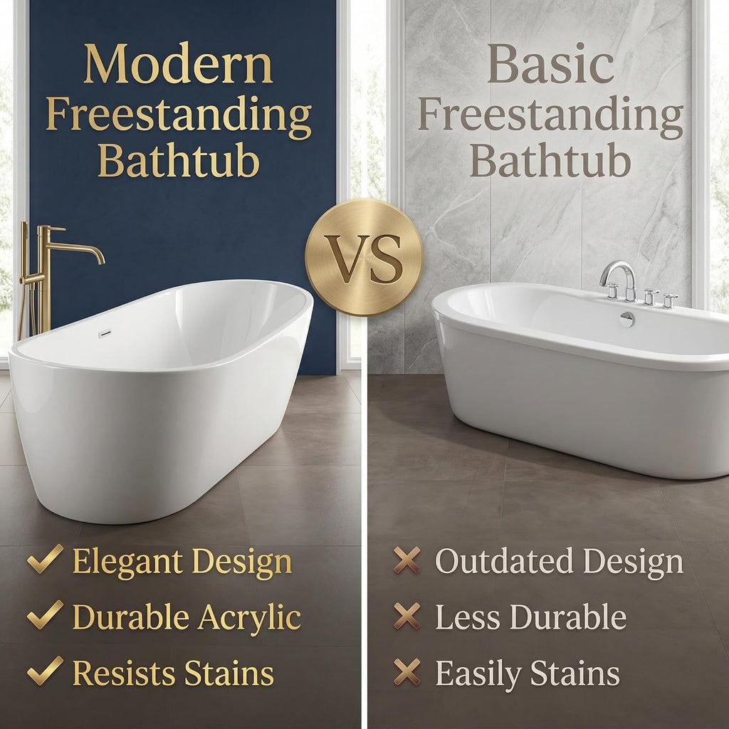 Acrylic Freestanding Bathtub, 67 Inch Deep Soaking Tub, One End Raised, White Interior Black Exterior, Chrome Pop-Up Drain, Overflow, Modern Acrylic Stand Alone Tub for Home, Bathroom