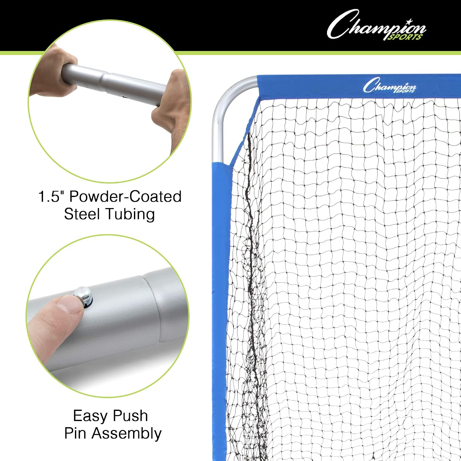 Champion Sports Football Kicking Screen - Powder Coated Steel - Extra Deep Pocket - White/Blue