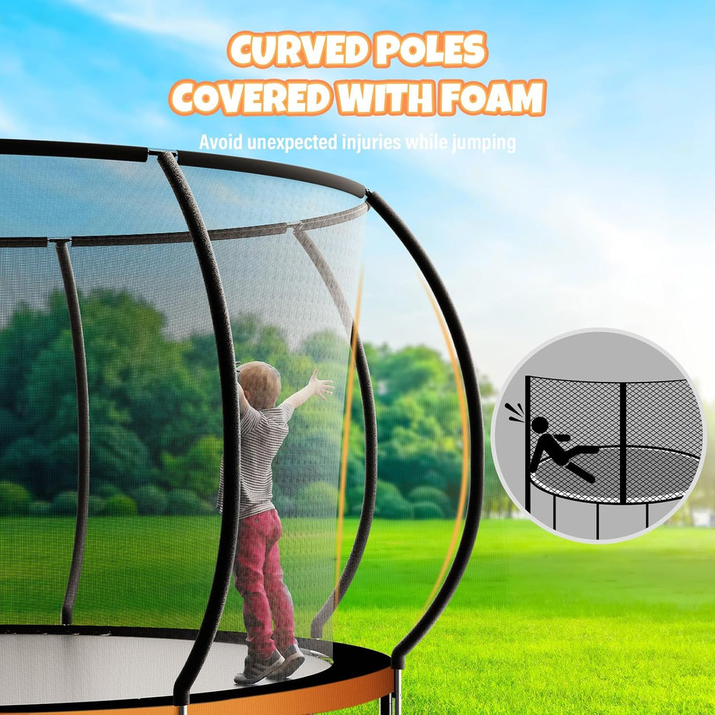 Kiivakii Trampoline 12 14 16FT, Outdoor Big Trampolines for Kids and Adults, Recreational Trampolines with Basketball Hoop and Stakes, Big Round Trampoline with Sprinkler for Backyard