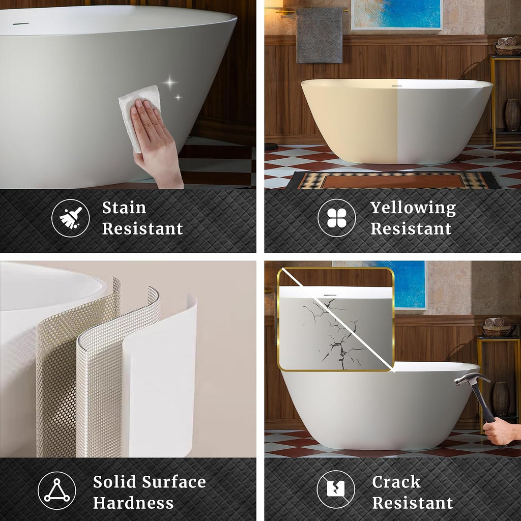 WOODBRIDGE 55 in. x 31.5 in. Stone Resin Luxury Contemporary Solid Surface Freestanding Bathtub in Matte White