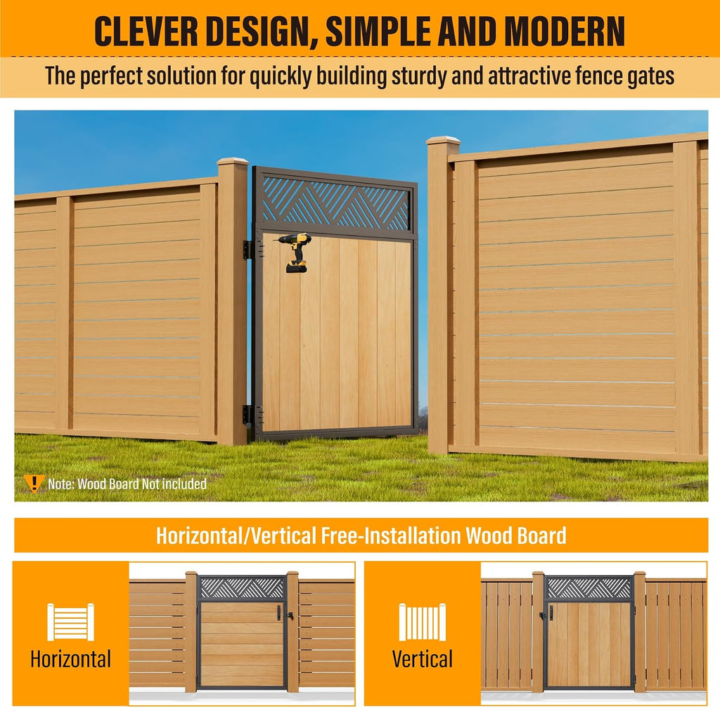 4x5FT Fence Gate Frame Kit 201 Stainless Steel Anti-Sag Heavy Duty Garden Gate Reinforcement Hardware, Left/Right Mount (No Panels Included)(46.78'W x 59.0'H)