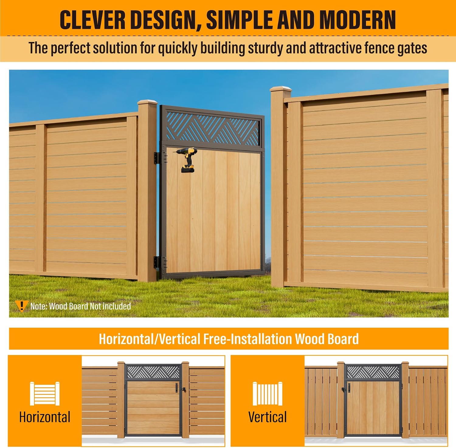 4x5FT Fence Gate Frame Kit 201 Stainless Steel Anti-Sag Heavy Duty Garden Gate Reinforcement Hardware, Left/Right Mount (No Panels Included)(46.78'W x 59.0'H)