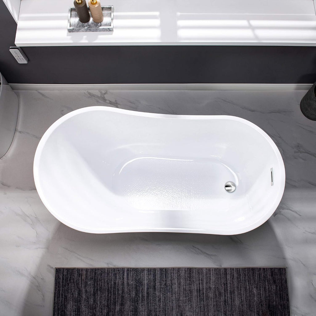 WOODBRIDGE 54'Freestanding White Acylic Soaking Bathtub with Chrome Drain and Overflow,B0006 -C-Drain &O