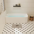 67 inch Corner Wave Style Left Drain Freestanding Soaking Bathtub, Modern Stand Alone Free Standing Acrylic Tub with Left Hand Drain & Overflow, Glossy White