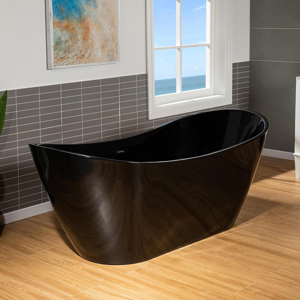 WOODBRIDGE 71' L x 31-1/2' W Freestanding Contemporary Acrylic Soaking Bathtub in Glossy Black Inside and Outside with Matte Black Drain & Overflow, Black, B8817-MB