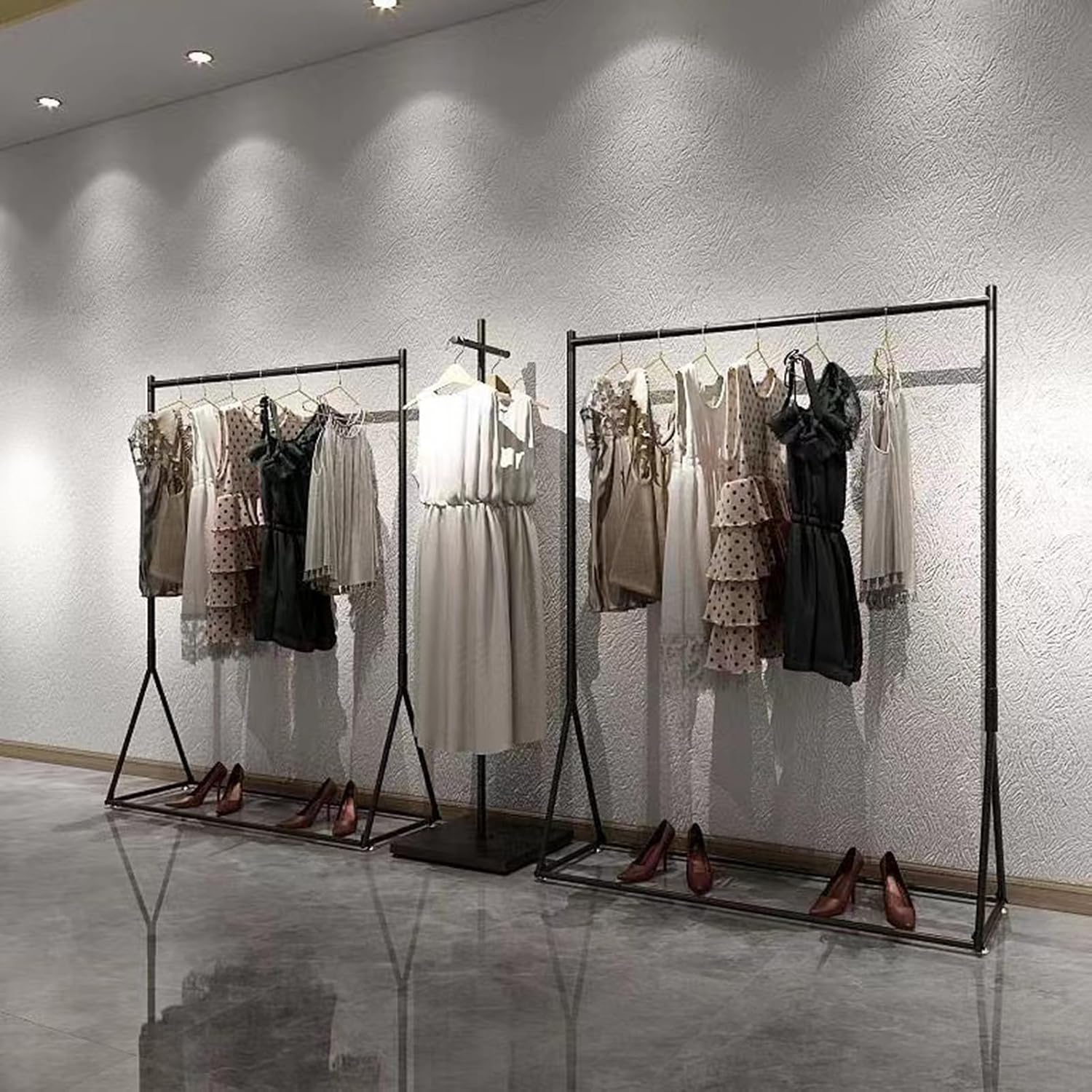 Heavy duty Garment rack Commercial Metal Clothes Rail Heavy Duty Clothing Hanging Display Rack Freestanding Clothes Stand For Bedrooms And Boutiques Easy To Assemble Single Rod Coat Rack ( 150X40X160