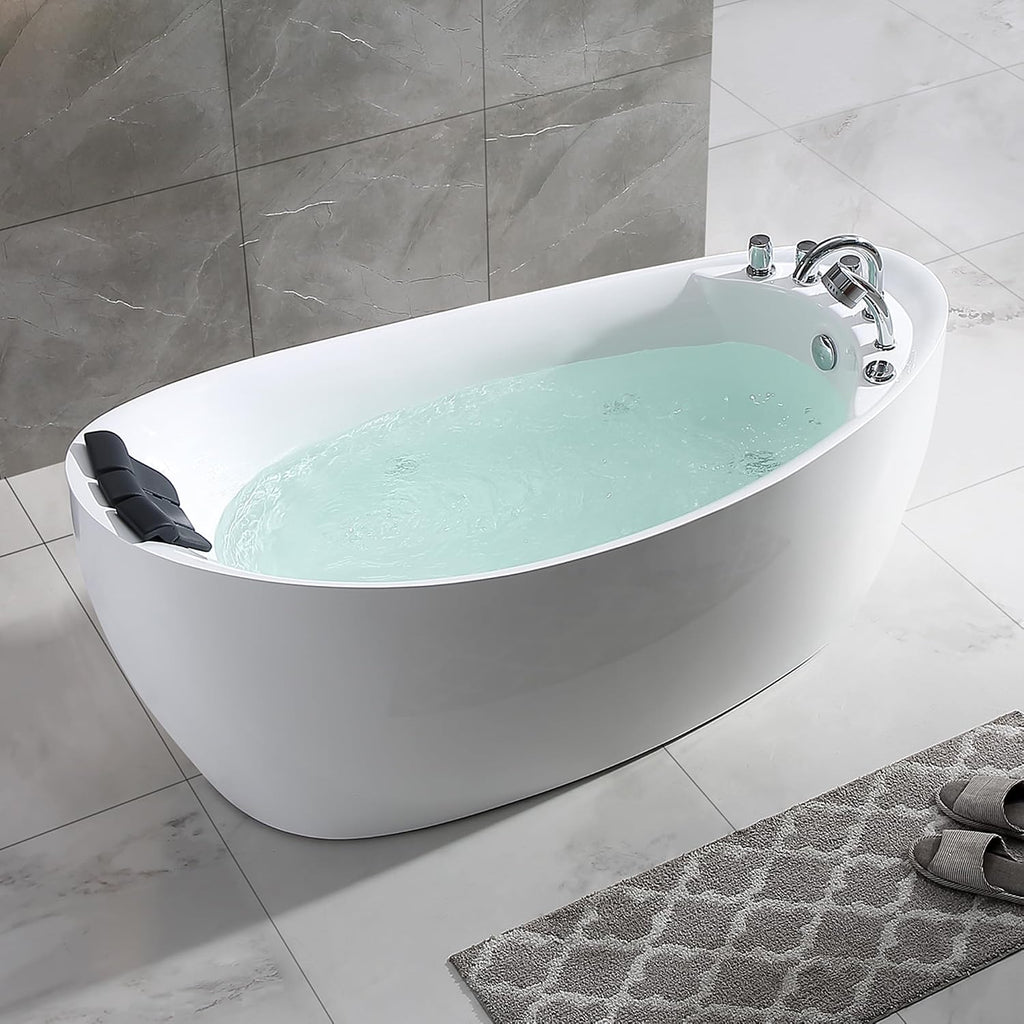 Empava 67' x 31' Freestanding Whirlpool Tub with Left/Right Drain,560W Stand Alone Bathtub with 7 Hydromassage Jets, Elegant Boat-Shaped,Acrylic,ETL Certified