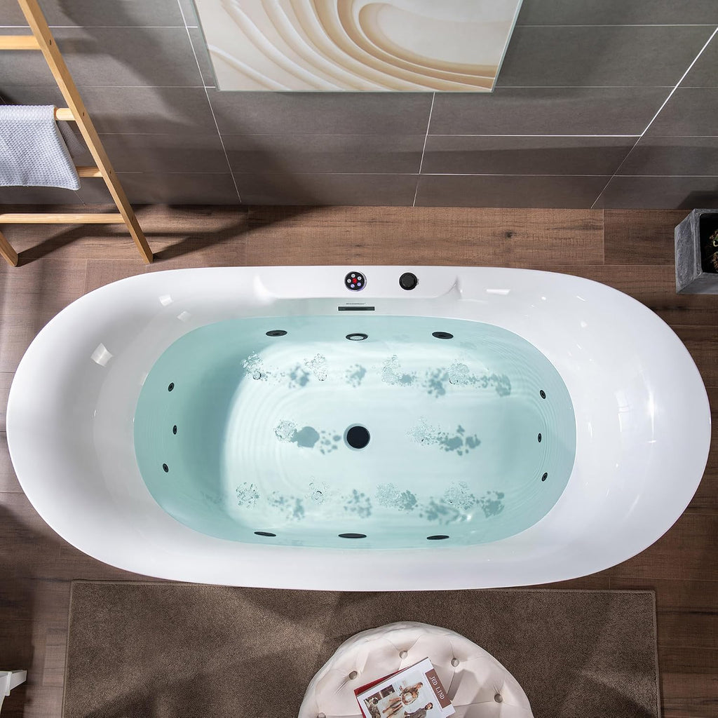 WOODBRIDGE 72' x 35-3/8' Whirlpool Water Jetted and Air Bubble Freestanding Heated Soaking Combination Bathtub with LED control panel,Matte Black drain and overflow,BM400