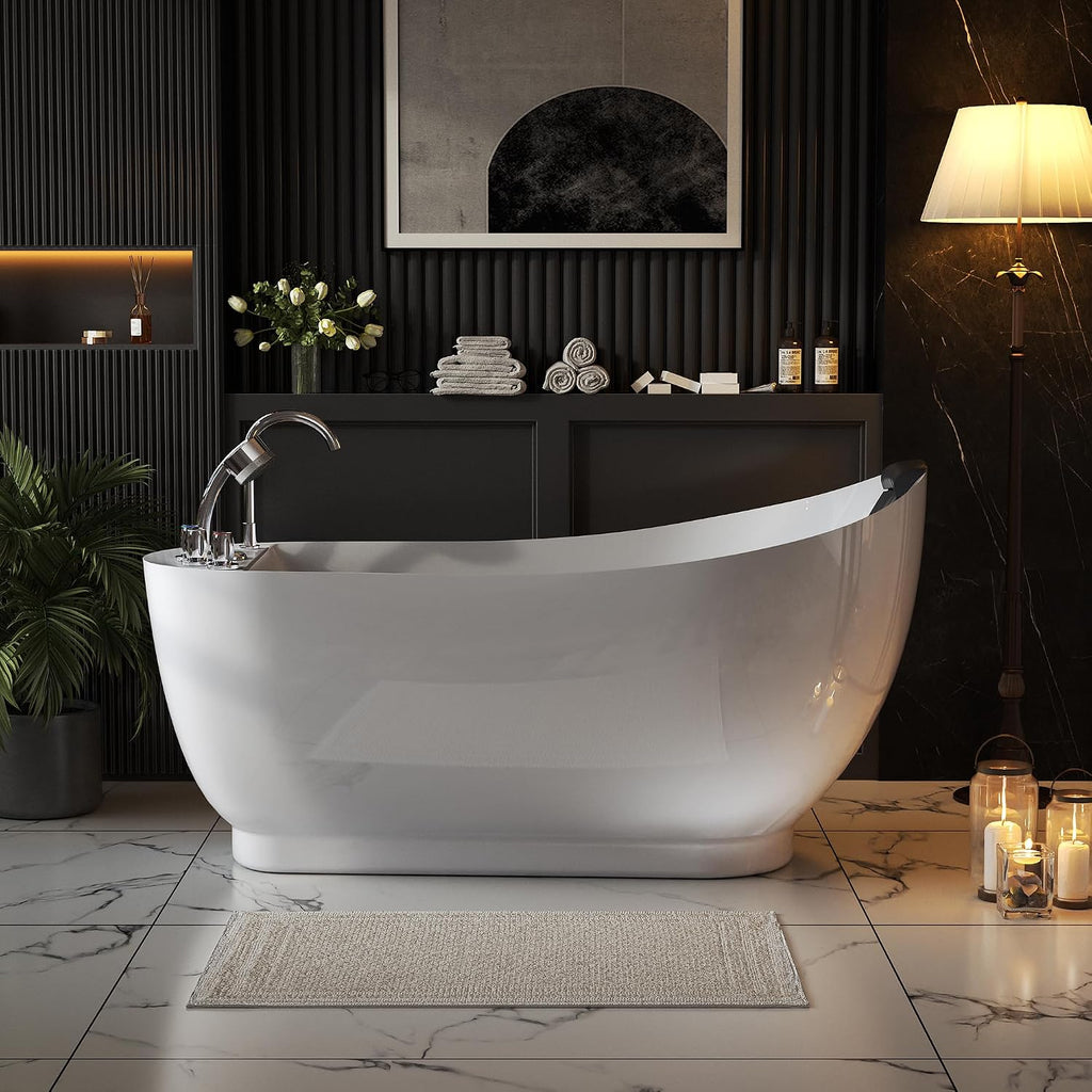 Empava 59' x 29' Freestanding Whirlpool Tub, Acrylic 560W Jetted Bathtub with 7 Hydromassage Nozzles,Lumbar and Neck Support,ETL Certified