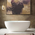 WOODBRIDGE 55 Stone Resin Freestanding Soaking Tub, Modern Oval Solid Surface Bathtub with Integrated Slotted Overflow & Drain, Matte White, B0043