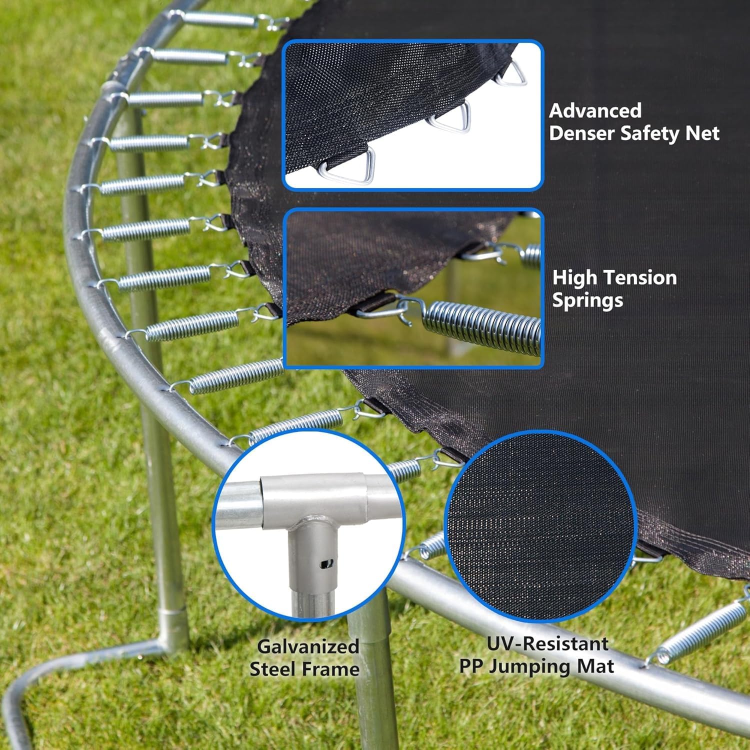 1500LBS 10FT 12FT 14FT 15FT 16FT Trampoline with LED Lights, Sprinkler, Music Speaker and Socks, ASTM Approved Outdoor Trampoline for Kids and Adults, Backyard Trampolines with Net Enclosure