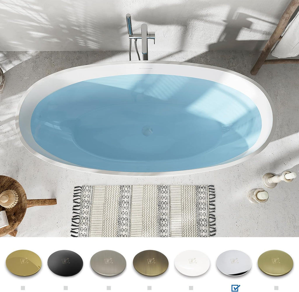 FerdY 67' Acrylic Freestanding Bathtub, Contemporary Soaking tub with Chrome Drain & Overflow, Elegant Oval Shape, cUPC Certified, Tahiti
