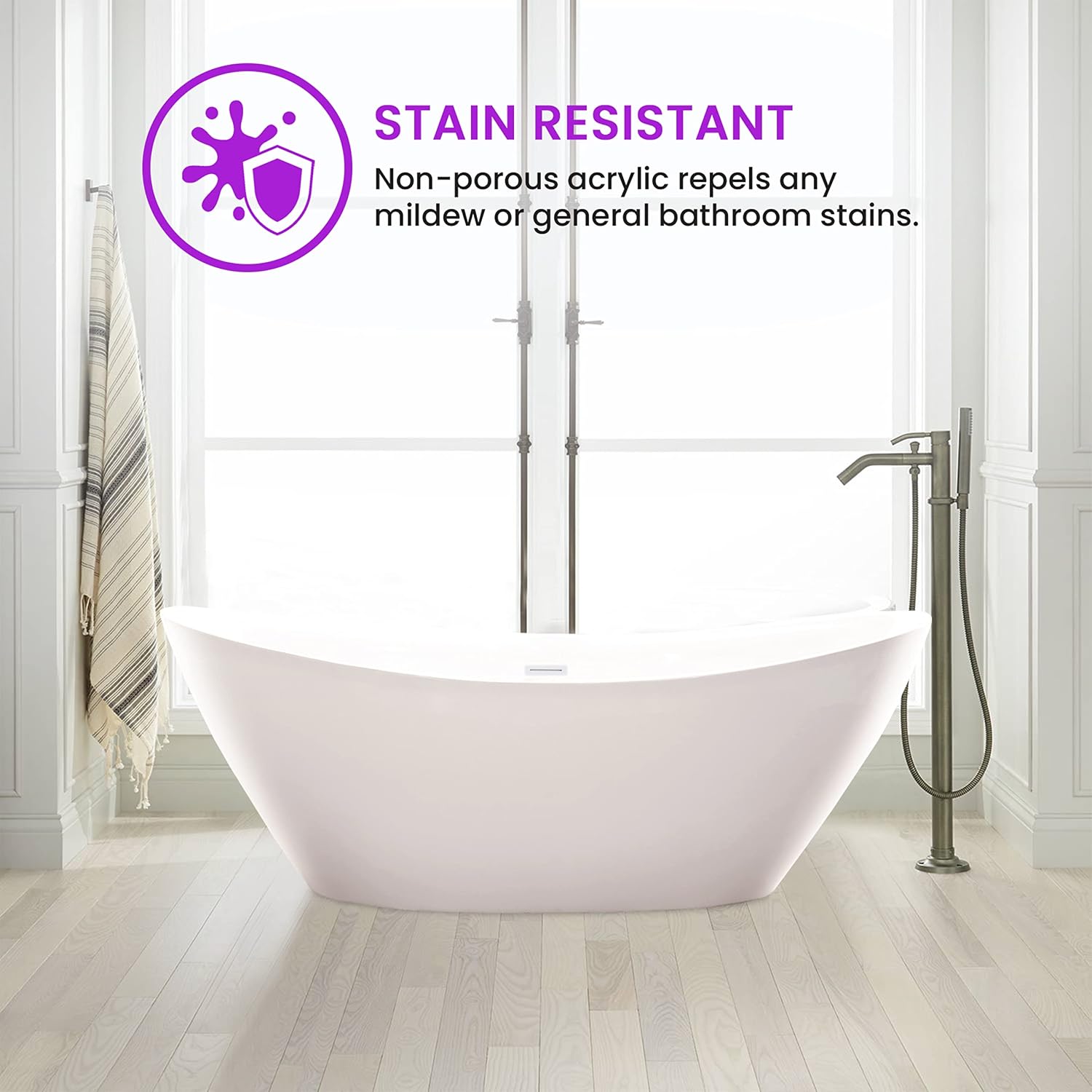 Vanity Art 71' X 33' Freestanding Bathtub | Home Improvement Bathtubs with Contemporary Design for Soaking and Bathing, Overflow and Pop-up Drain with UPC Certified, Acrylic, VA6807-PW