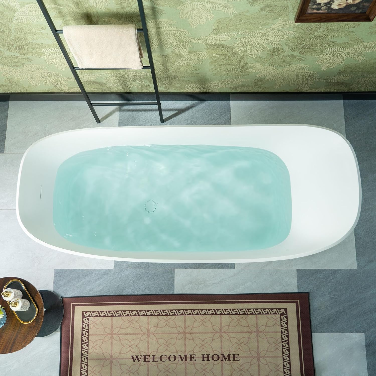 WOODBRIDGE 71' L x 31-1/2' W Luxury Contemporary Solid Surface Stone Resin Freestanding Bathtub in Matte White