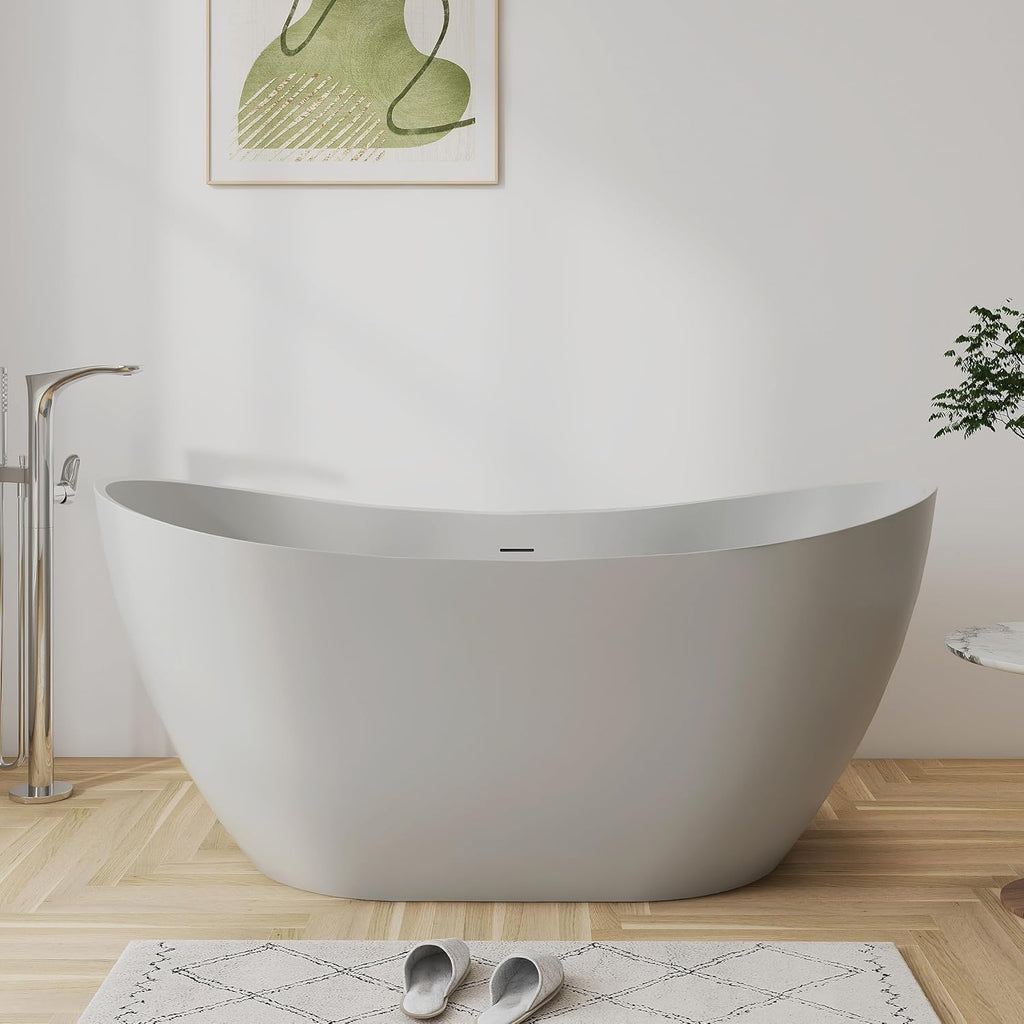 60'' Freestanding Khaki Acrylic Bathtub, Oval Soaking Tub