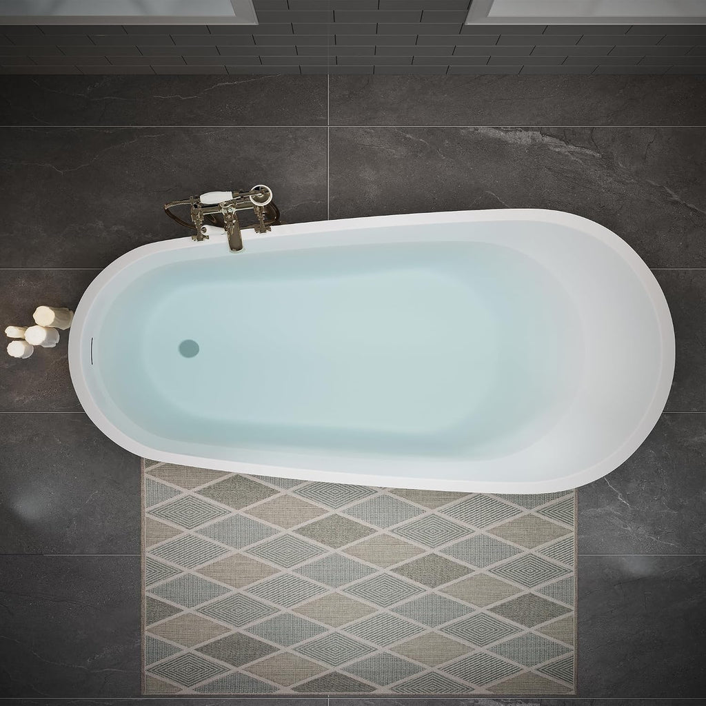 63' Acrylic Freestanding Bathtub, Deep Soaking Bathtub with Pop up Drain Integrated Overflow, Stand Alone Bath Tub for Bathroom Spa or Home Upgrade, Glossy White TH 26A04 63