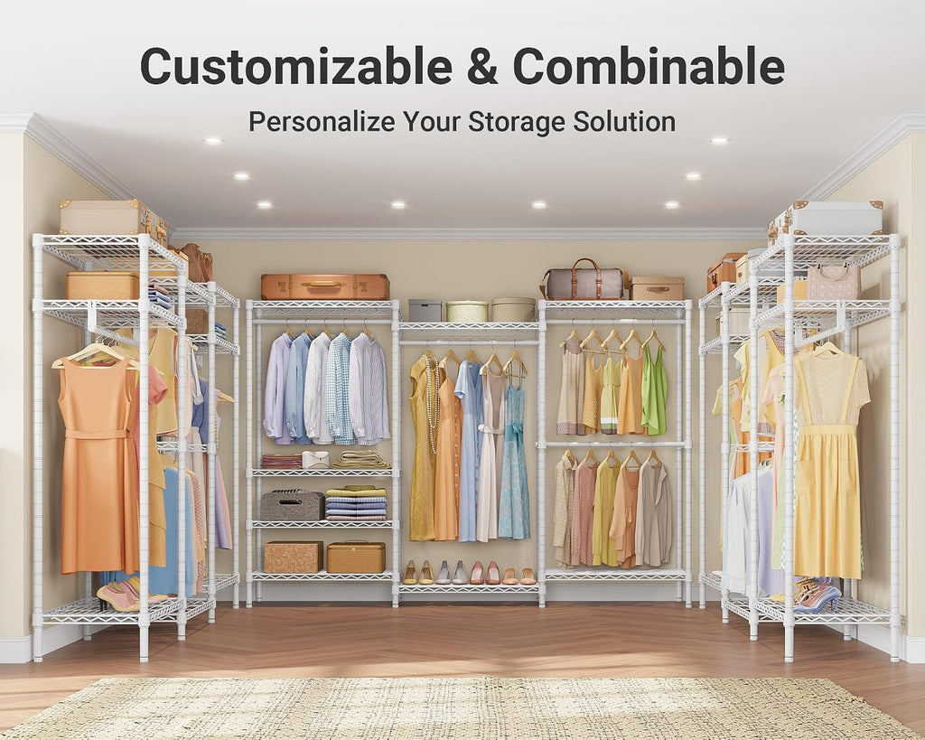 VIPEK V5 Plus Portable Closet Wardrobe Heavy Duty Clothes Rack, Large Free Standing Closet Rack for Hanging Clothes, 85.4' L x 15.7' W x 76.4' H, White