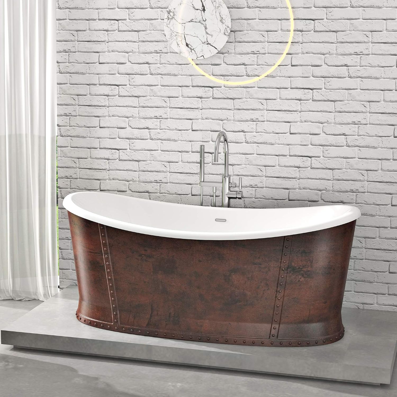 HEATGENE 66' Acrylic Freestanding Bathtub Vintage Freestand Soaking Tub UPC Certified Drain & Overflow Assembly Included - Copper