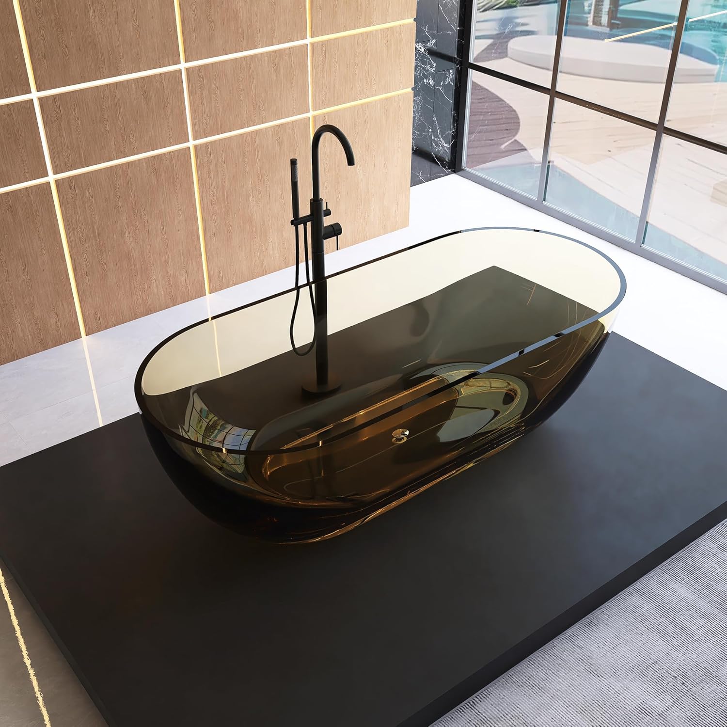 Tubcraft 69' Resin Stone Freestanding Bathtub, Solid Surface Modern Freestanding Tub Soaking Stand Alone Tub with Drain, Sepia 307TS1750