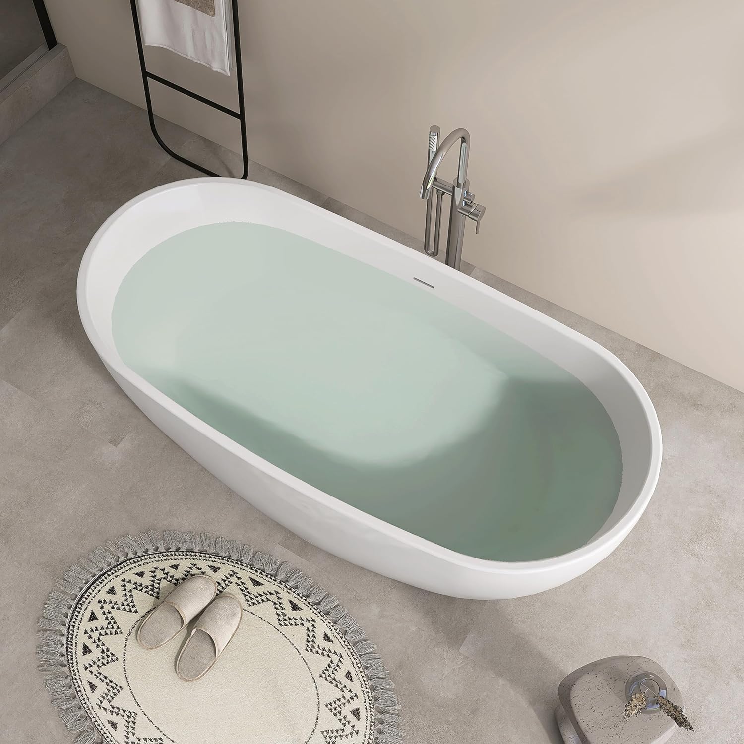 SJ STAR&JANE 65' Freestanding Bathtub, Acrylic Soaking Bathtub, Modern Acrylic Stand Alone Tub in white Intergrated Drain and Overflow,cUPC Certified