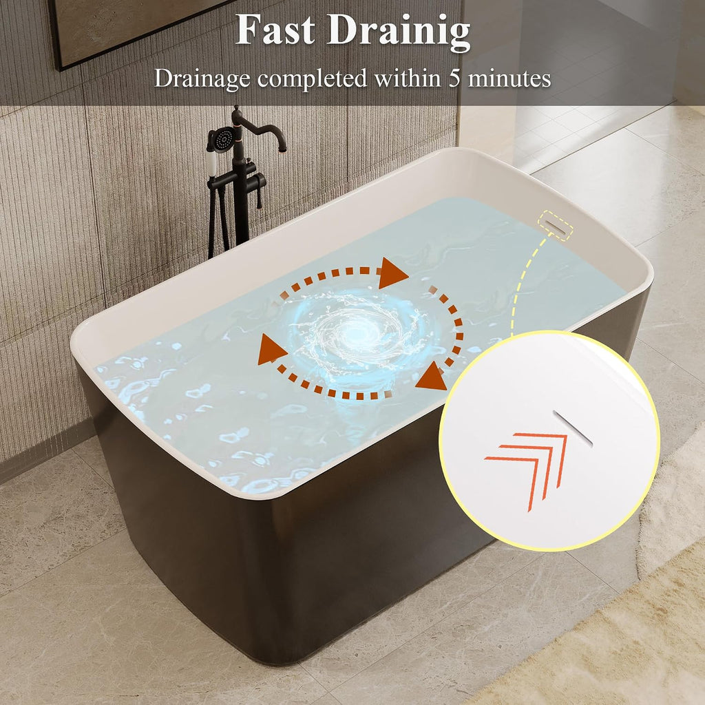 Casainc 49' Acrylic Freestanding Bathtubs, Square Shaped Japanese Soaking Tub with Seat Design, Chrome Drain & Overflow, cUPC Certified (Black)