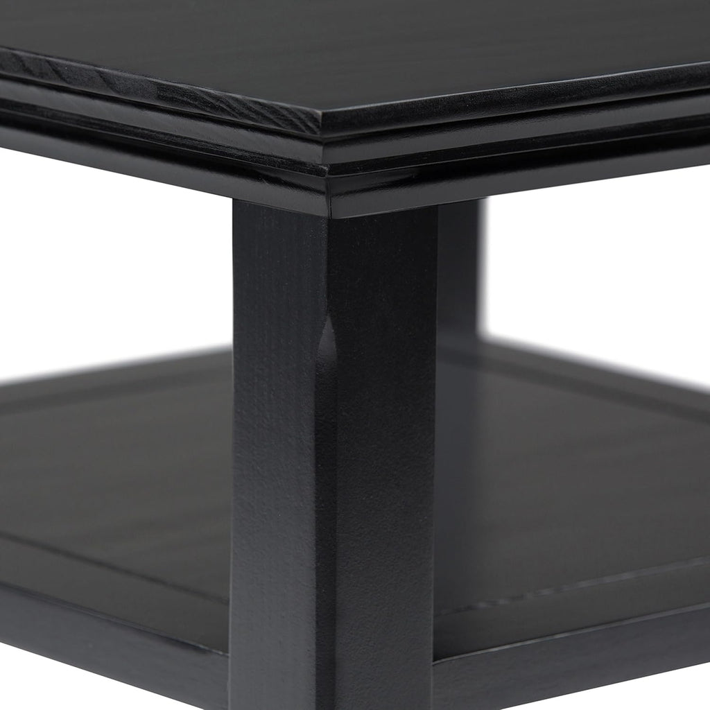 SIMPLIHOME Acadian End Table - 19 inch Wide Solid Wood Square Side Table with 2 Open Shelves in Black, Transitional Nightstand or Shelving Unit for Living Room or Bedroom with Storage