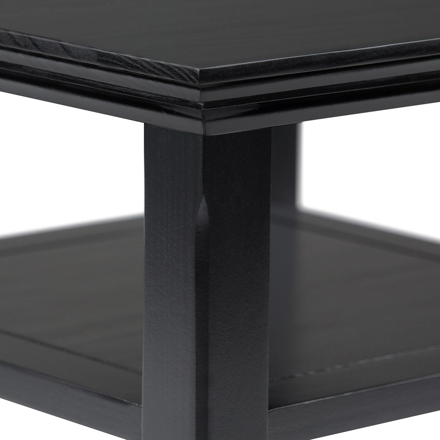 SIMPLIHOME Acadian End Table - 19 inch Wide Solid Wood Square Side Table with 2 Open Shelves in Black, Transitional Nightstand or Shelving Unit for Living Room or Bedroom with Storage