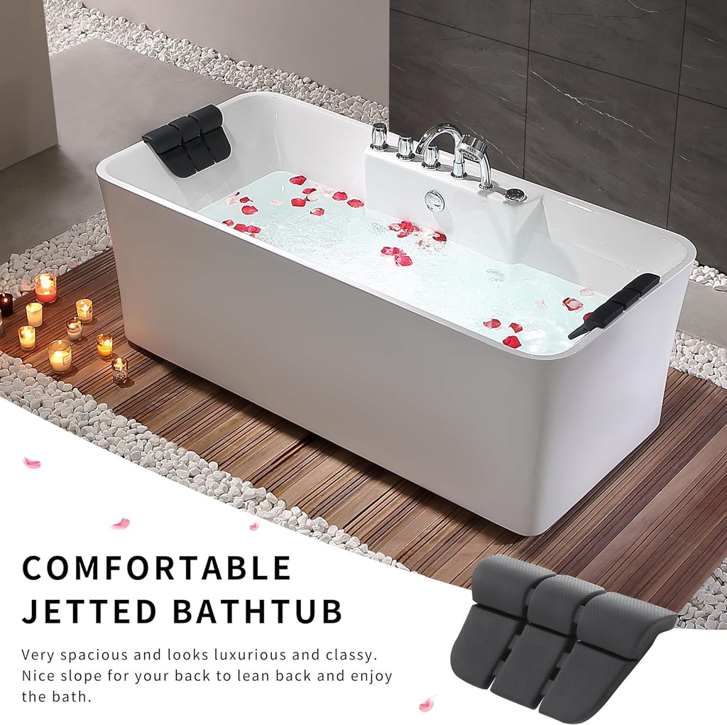 Empava 59' White Freestanding Rectangular Whirlpool Bathtub with 8 Adjustable Hydromassage Jets, ETL-Certified, 60-Gallon Capacity, Double-Ended Design & Two Pillows – Spacious for All Body Types