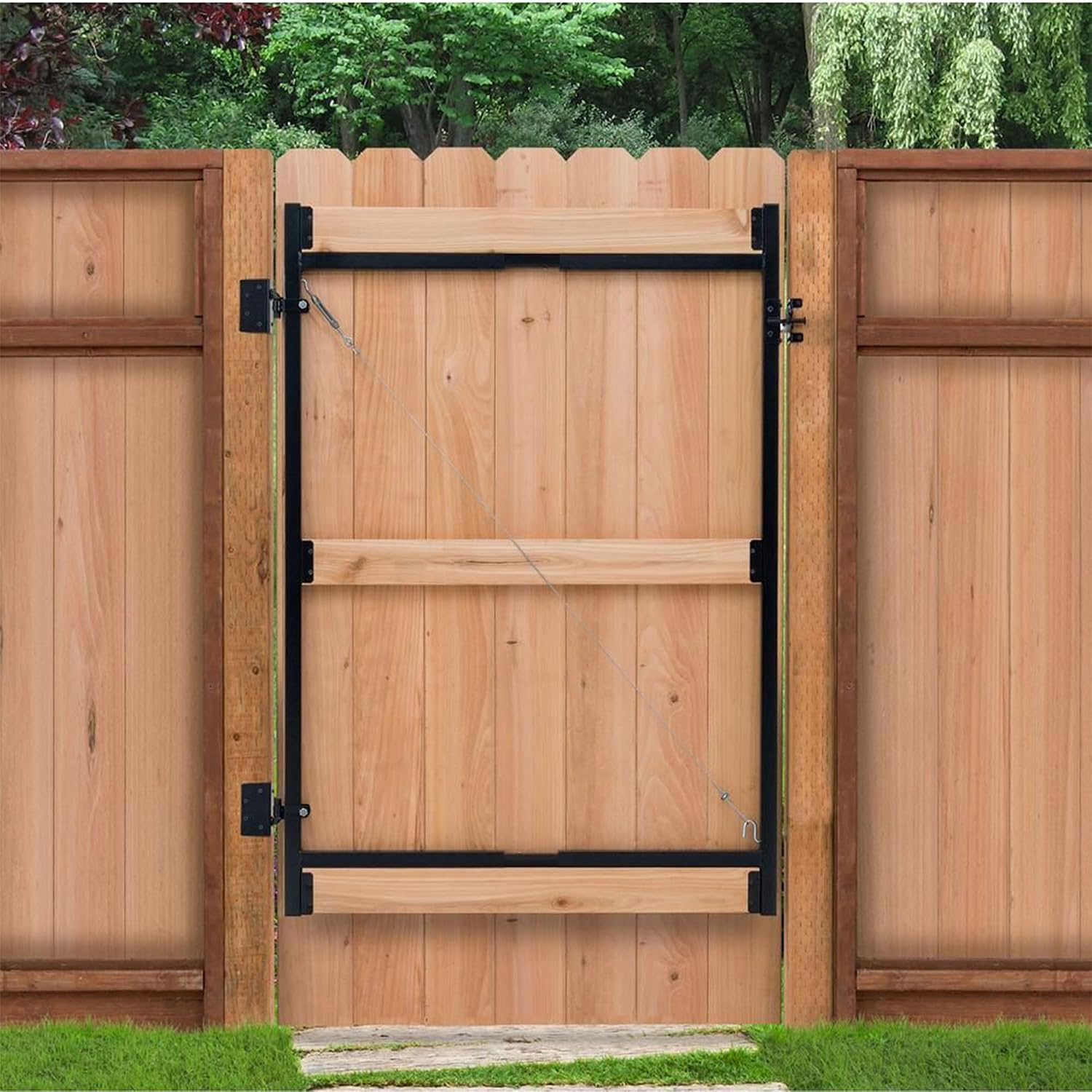 Adjust-A-Gate Steel Frame Lockable 2-Way Gate with Installation Building Kit, 36'-60' Wide Opening Up to 7' High