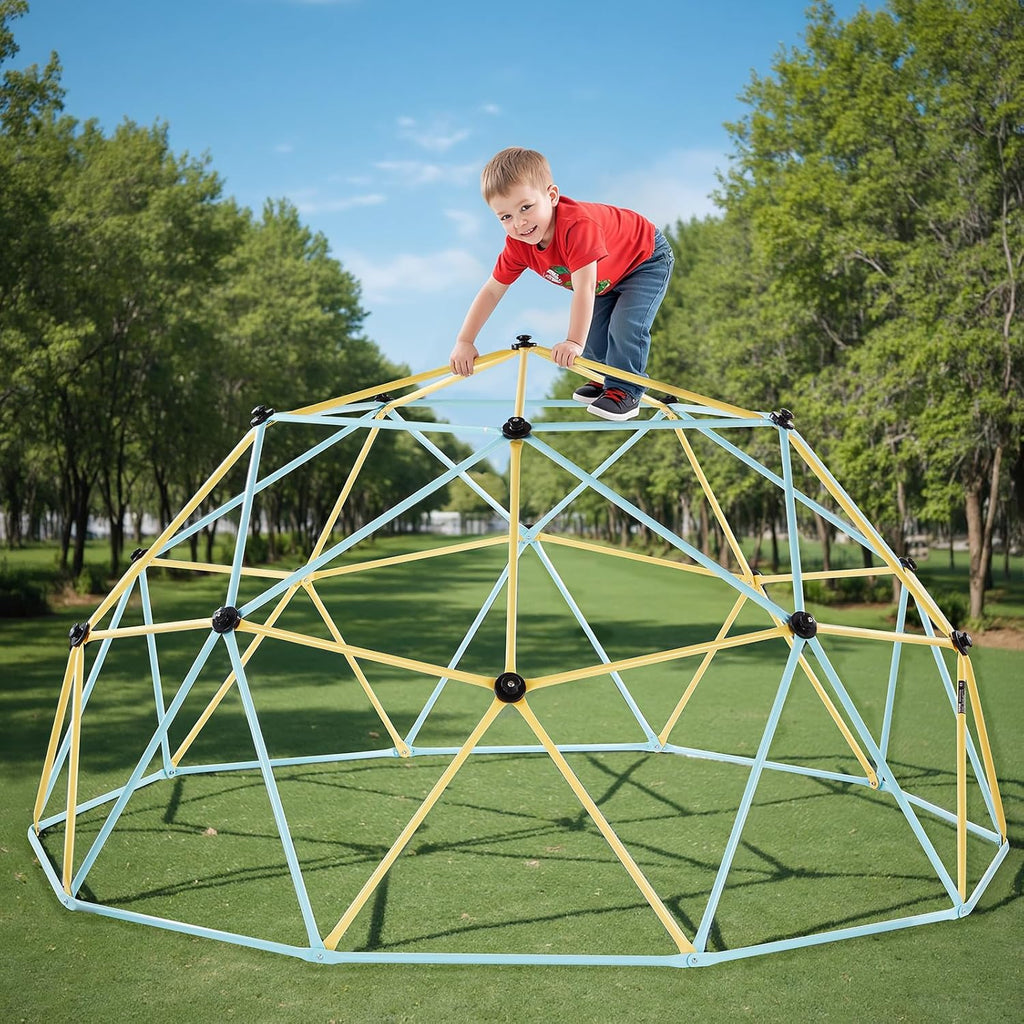 VEVOR Climbing Dome, 10FT Geometric Dome Climber, 1000LBS Loading Jungle Gym Playground with 2 Basketballs & Octopus Net, Easy-Assembly Outdoor Backyard Climbing Equipment for Kids 3 to 10 Years Old