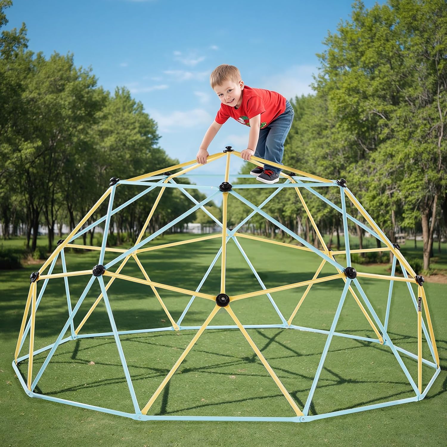 VEVOR Climbing Dome, 10FT Geometric Dome Climber, 1000LBS Loading Jungle Gym Playground with 2 Basketballs & Octopus Net, Easy-Assembly Outdoor Backyard Climbing Equipment for Kids 3 to 10 Years Old