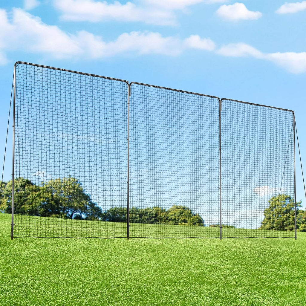 Backstop Net System for Backyard – Heavy Duty Sports Barrier Net with Steel Posts, Movable/Socketed Ball Stop Net for Soccer, Baseball, Training