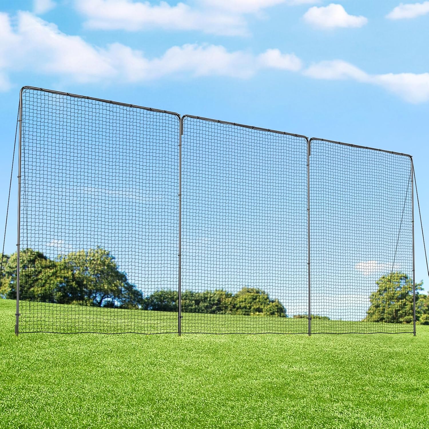 Backstop Net System for Backyard – Heavy Duty Sports Barrier Net with Steel Posts, Movable/Socketed Ball Stop Net for Soccer, Baseball, Training
