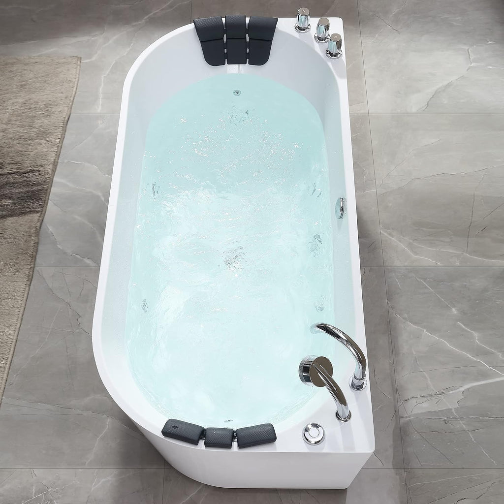 Empava 59-Inch Freestanding Whirlpool Bathtub Oval with 8 Hydromassage Adjustable Water Jets Luxury Acrylic Massage SPA Soaking Bath Tub Double Ended
